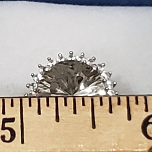 Green Amethyst (Prasiolite) & White Zircon halo ring in Platinum over 925SS  sz7 - Picture 3 of 6